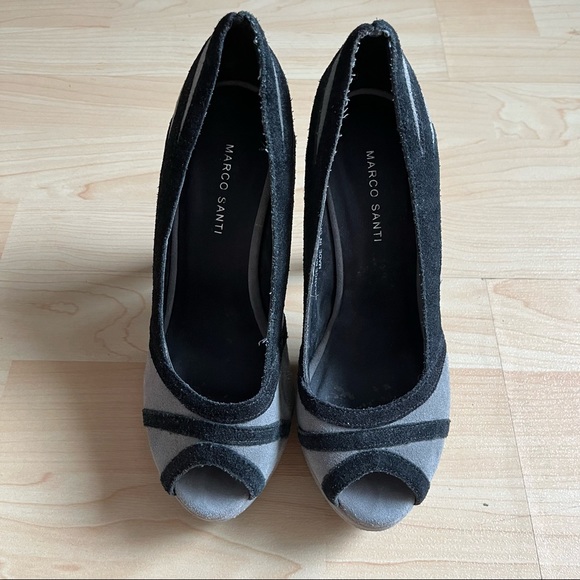 Marco Santi Grey Black Peeped Toed Heels Pumps size 6.5 - Picture 1 of 10
